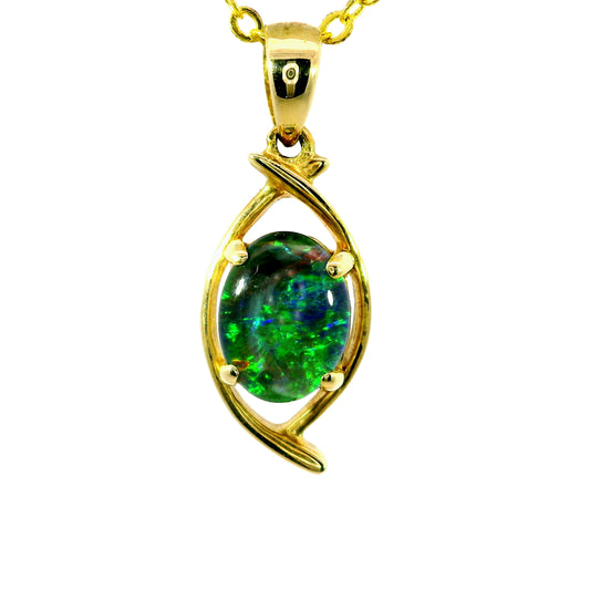 Triplet Opal Pendant in 9K Yellow Gold - Green-Blue