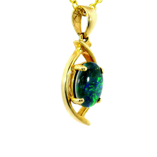 Triplet Opal Pendant in 9K Yellow Gold - Green-Blue