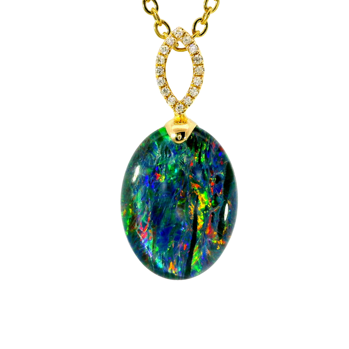 Triplet Opal Pendant in 14K Yellow Gold - Multicolour