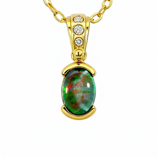 Triplet Opal Pendant in 9K Yellow Gold - Multicolour - Australian Opal Cutters and Pearl Divers