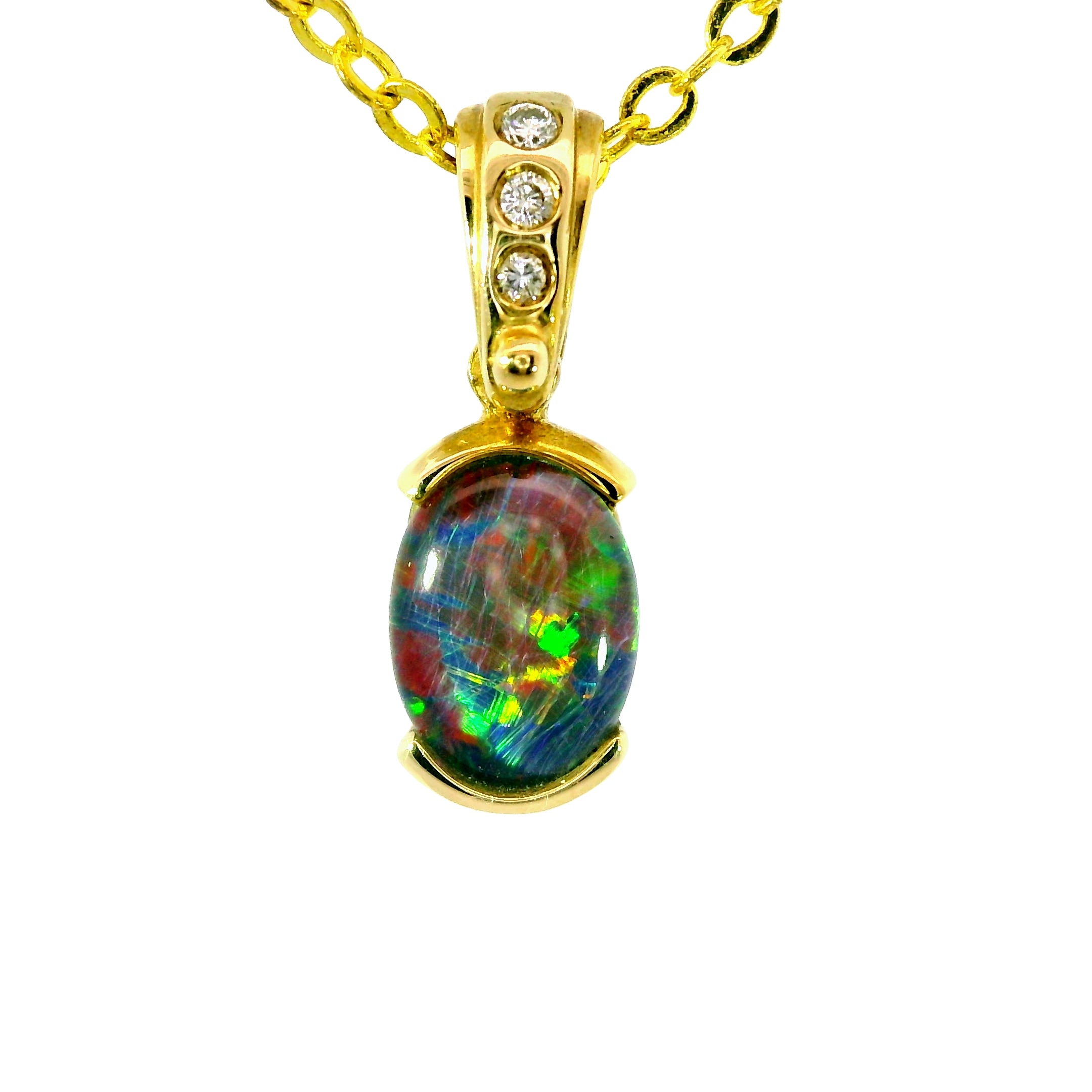 Triplet Opal Pendant in 9K Yellow Gold - Multicolour