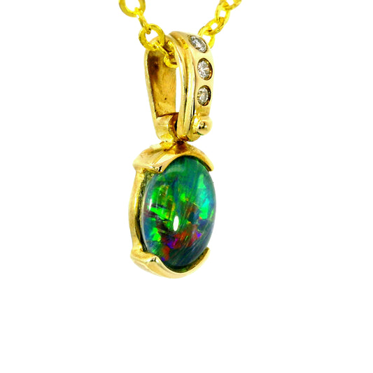 Triplet Opal Pendant in 9K Yellow Gold - Multicolour