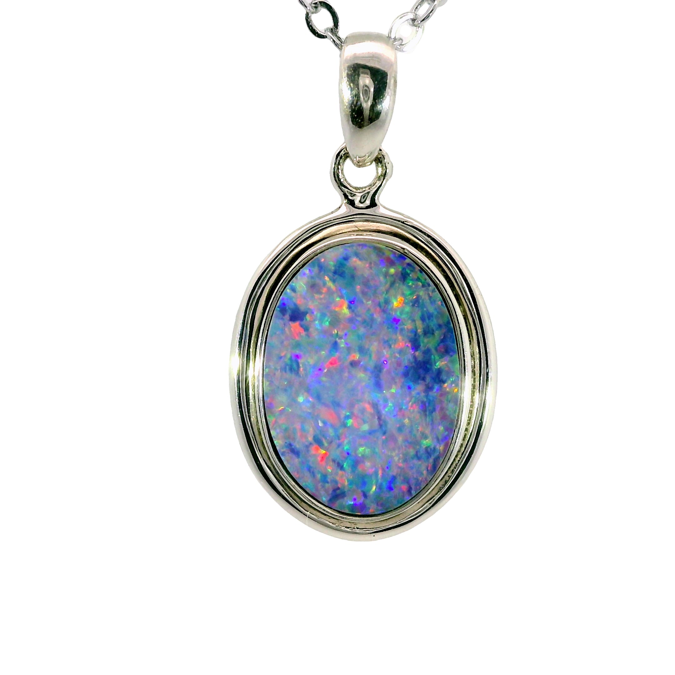Doublet Opal Pendant in 925 Sterling Silver - Multicolour