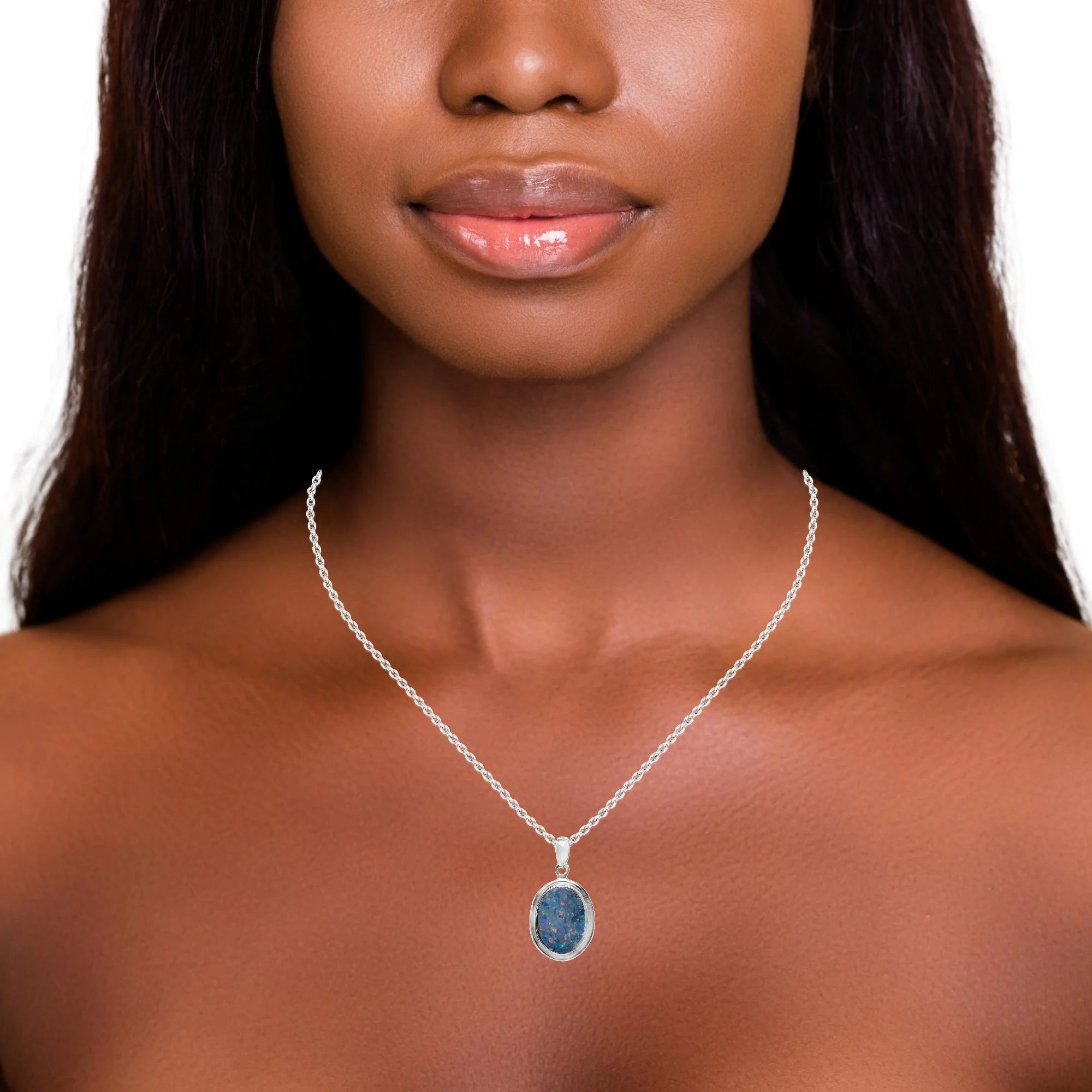 Light Opal Pendant in 925 Sterling Silver - Multicolour