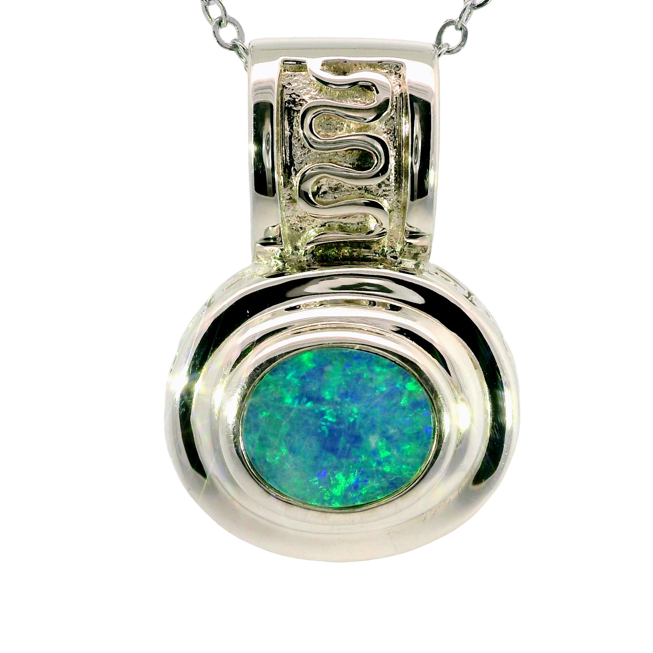 Doublet Opal Pendant in 925 Sterling Silver - Green-Blue