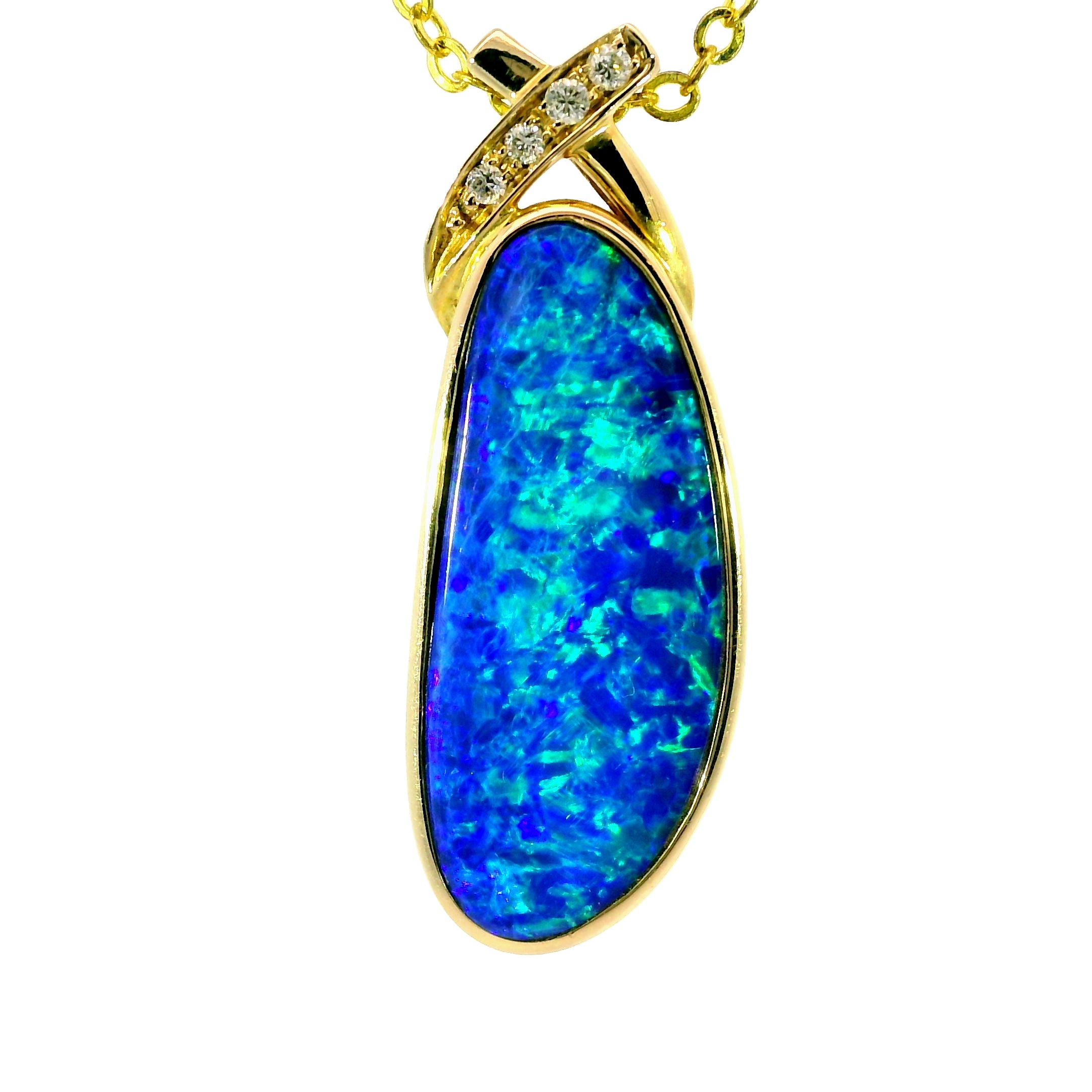 Doublet Opal Pendant in 14K Yellow Gold - Green-Blue