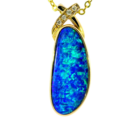 Doublet Opal Pendant in 14K Yellow Gold - Green-Blue