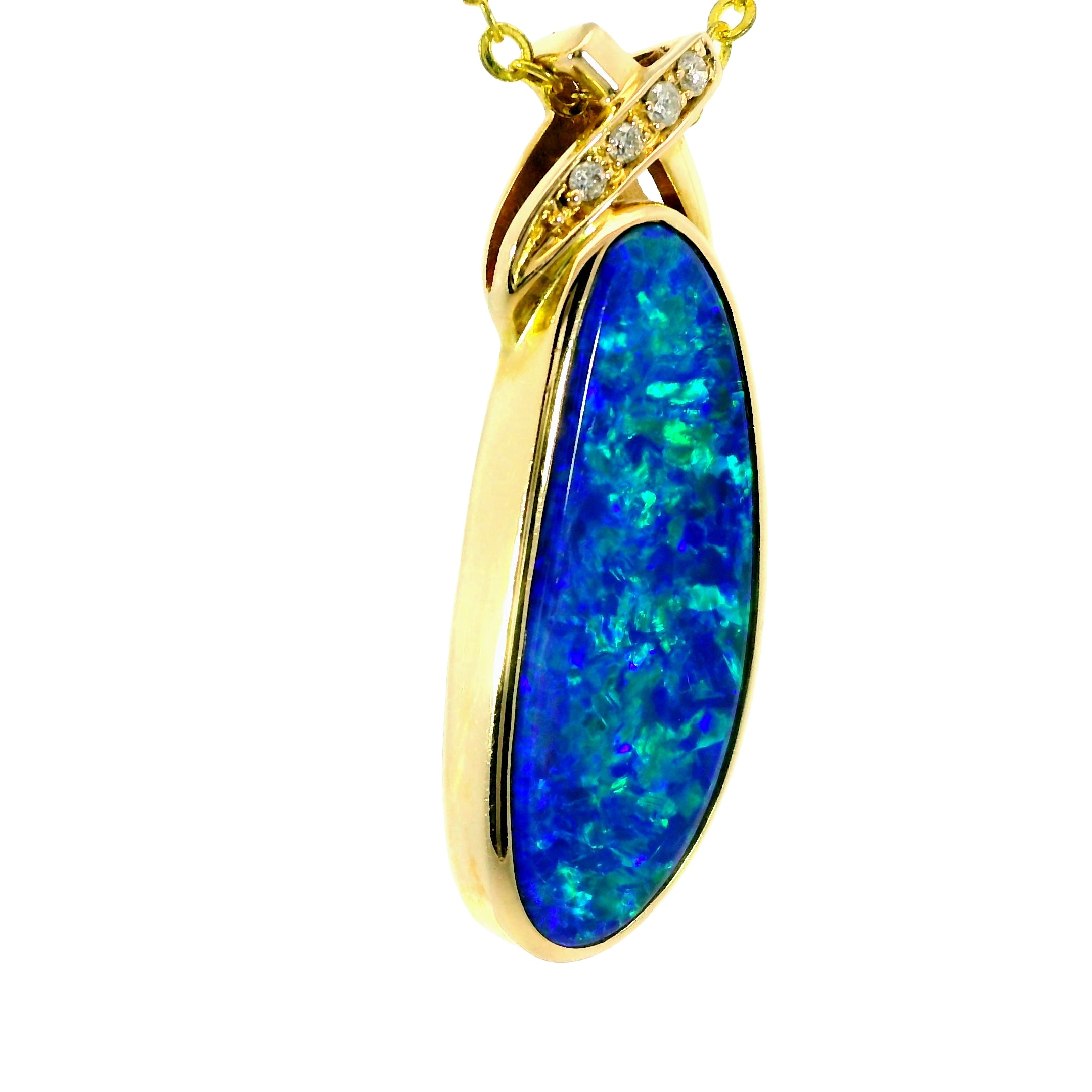 Doublet Opal Pendant in 14K Yellow Gold - Green-Blue