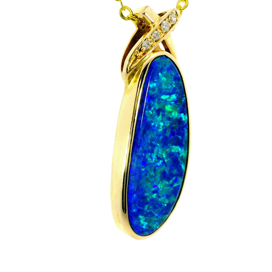 Doublet Opal Pendant in 14K Yellow Gold - Green-Blue