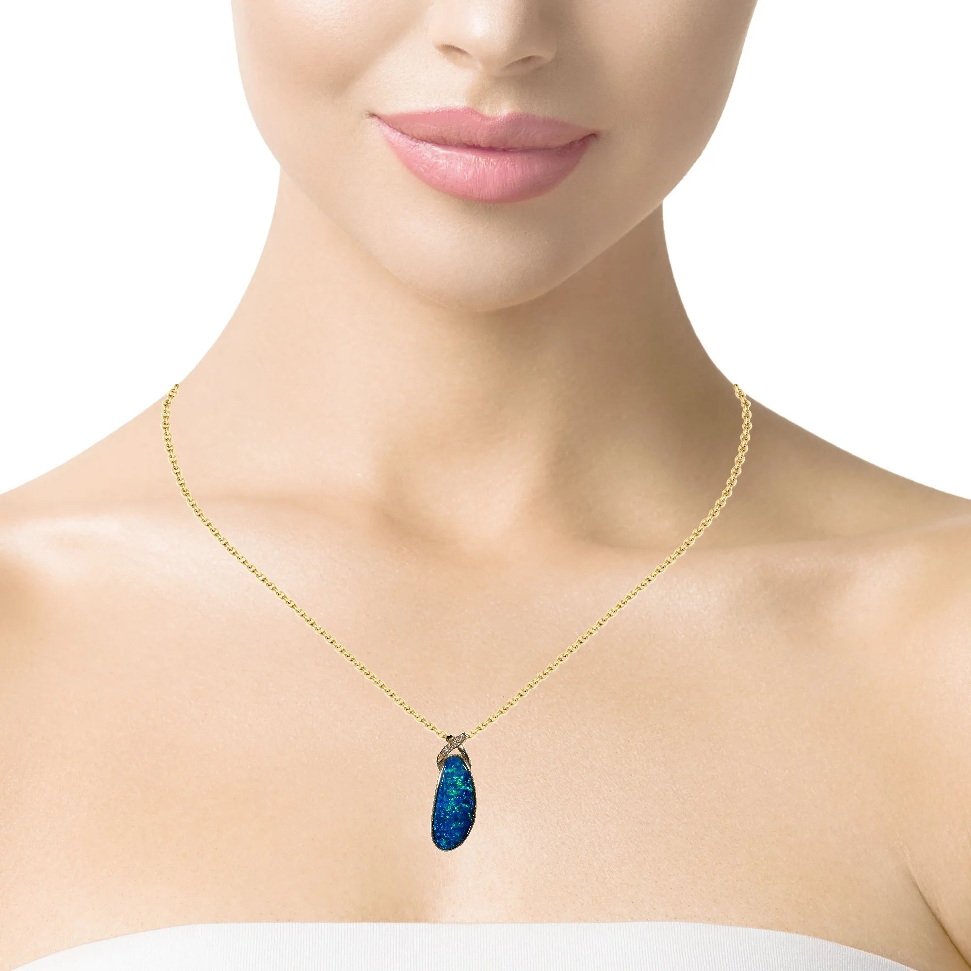 Doublet Opal Pendant in 14K Yellow Gold - Green-Blue