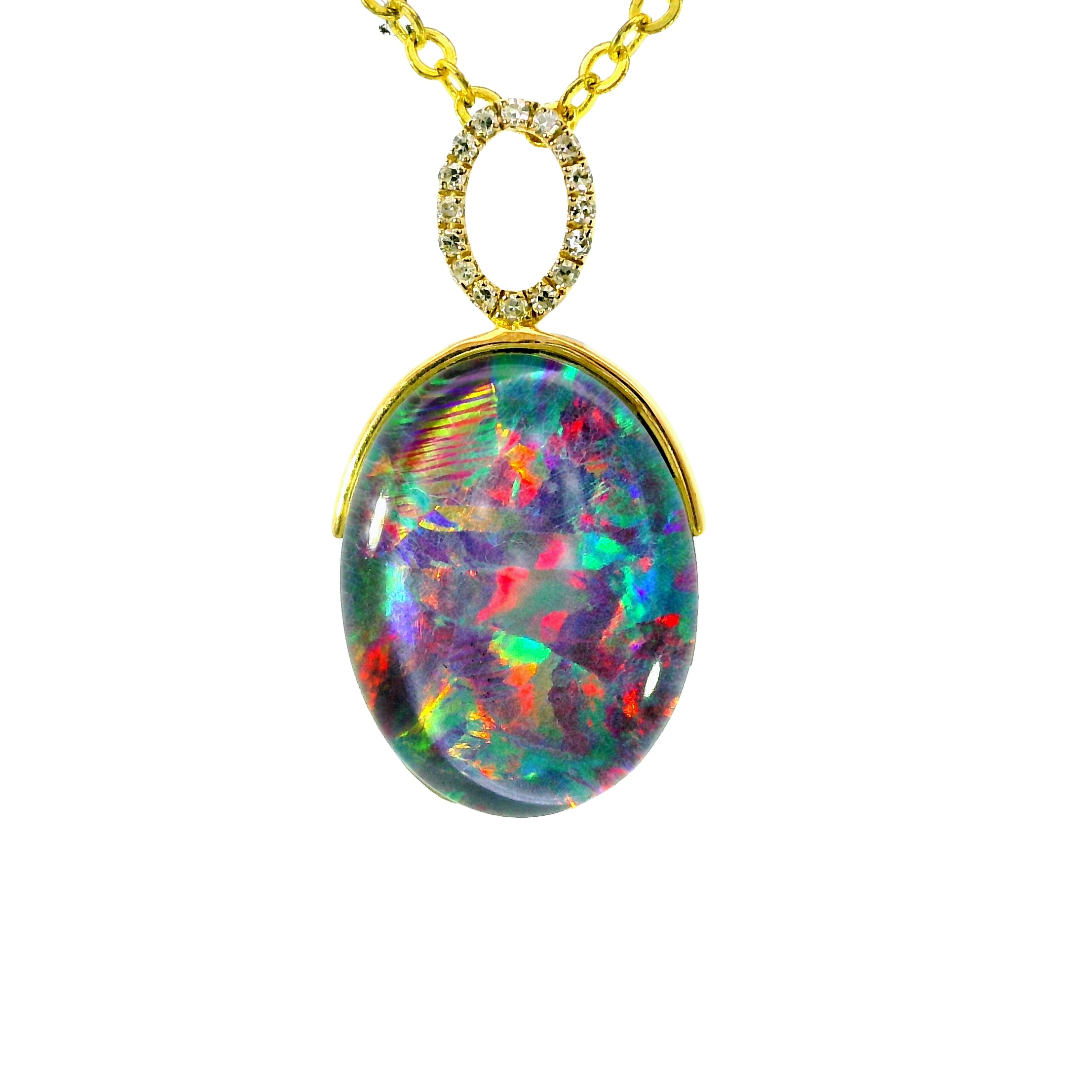 Triplet Opal Pendant in 14K Yellow Gold - Multicolour