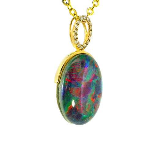 Triplet Opal Pendant in 14K Yellow Gold - Multicolour