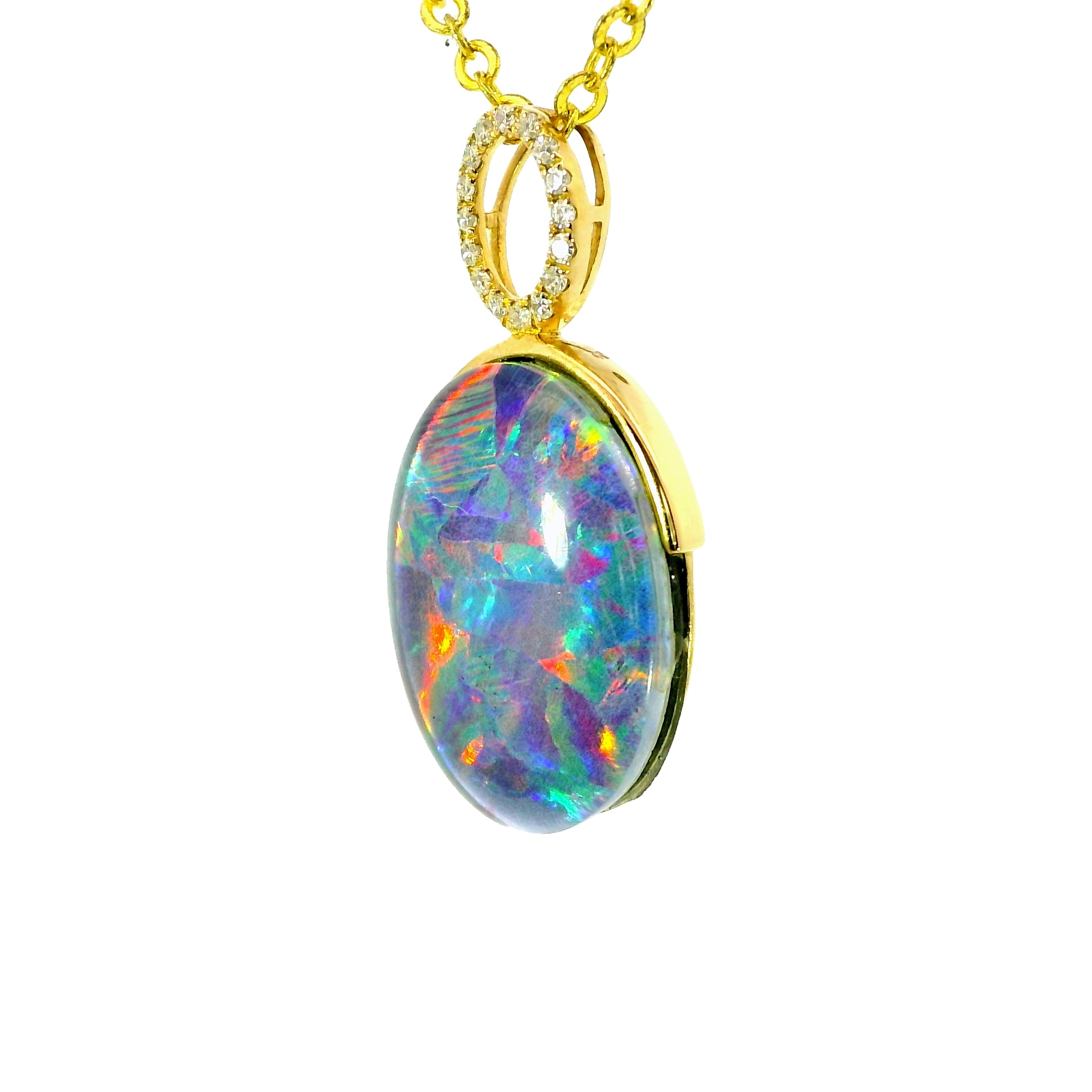 Triplet Opal Pendant in 14K Yellow Gold - Multicolour