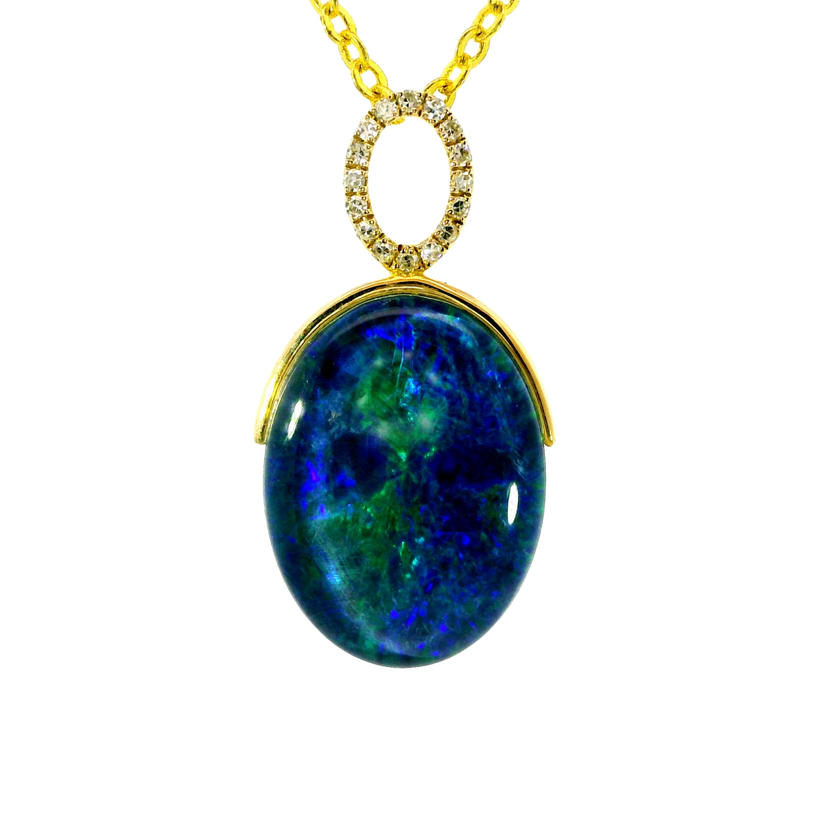 Triplet Opal Pendant in 14K Yellow Gold - Green-Blue