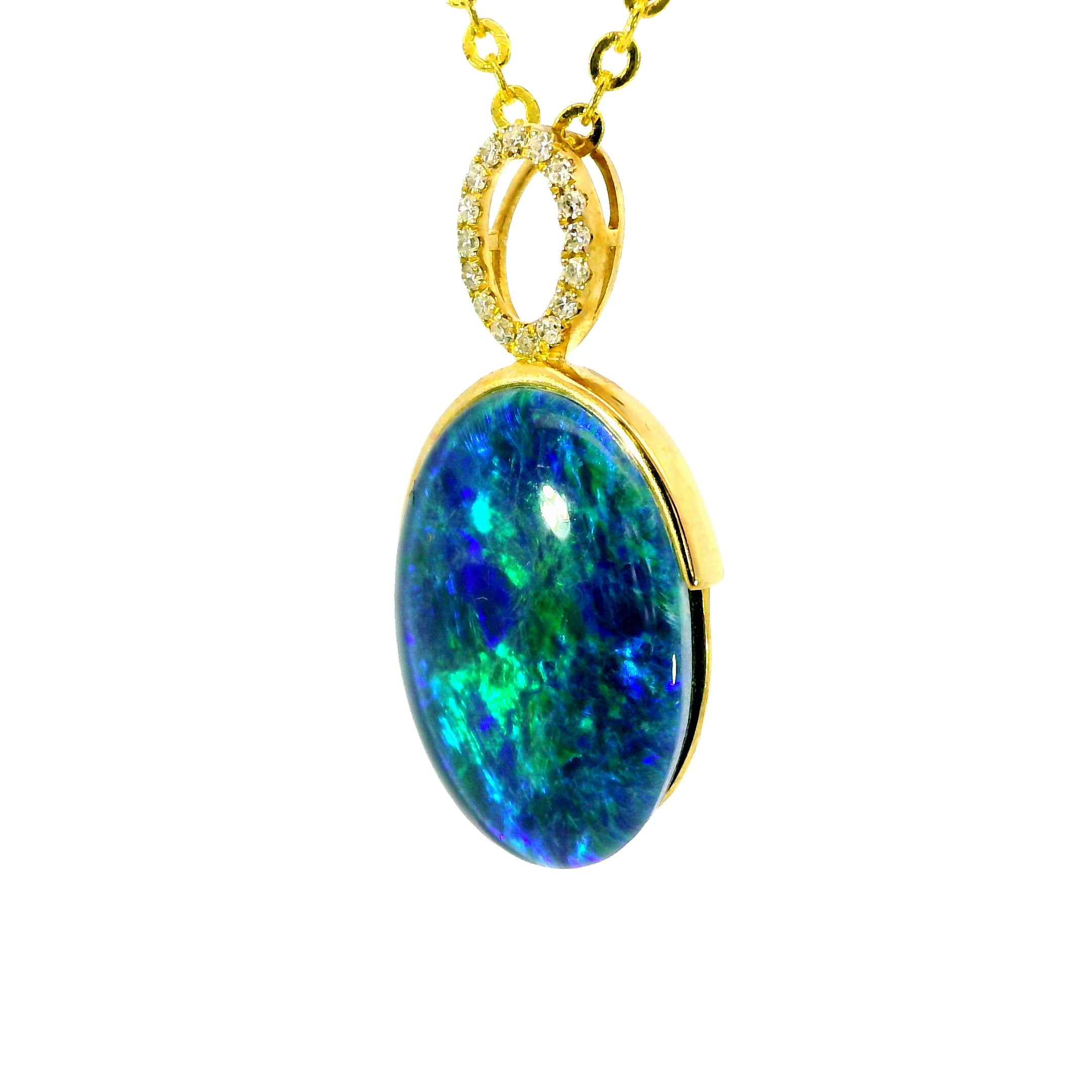 Triplet Opal Pendant in 14K Yellow Gold - Green-Blue