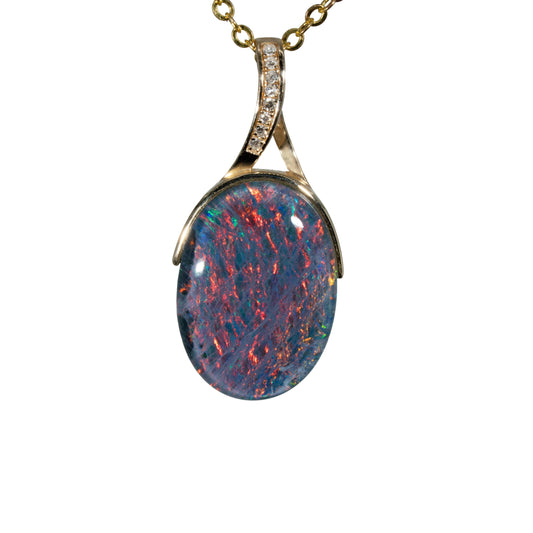 Triplet Opal Pendant in 14K Yellow Gold - Multicolour