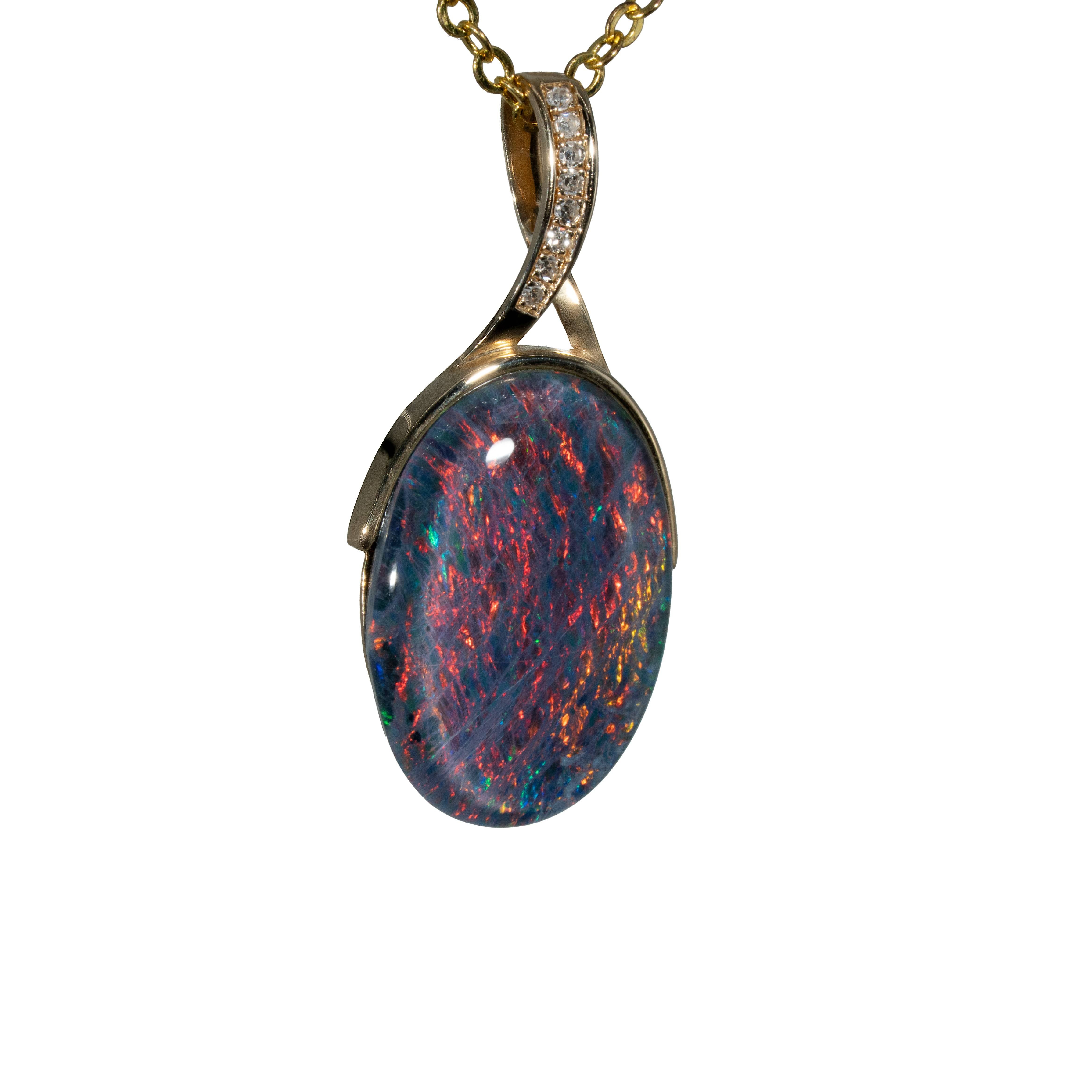 Triplet Opal Pendant in 14K Yellow Gold - Multicolour