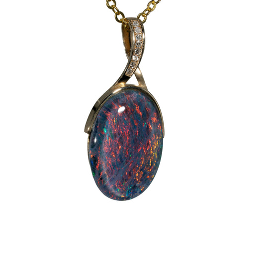 Triplet Opal Pendant in 14K Yellow Gold - Multicolour
