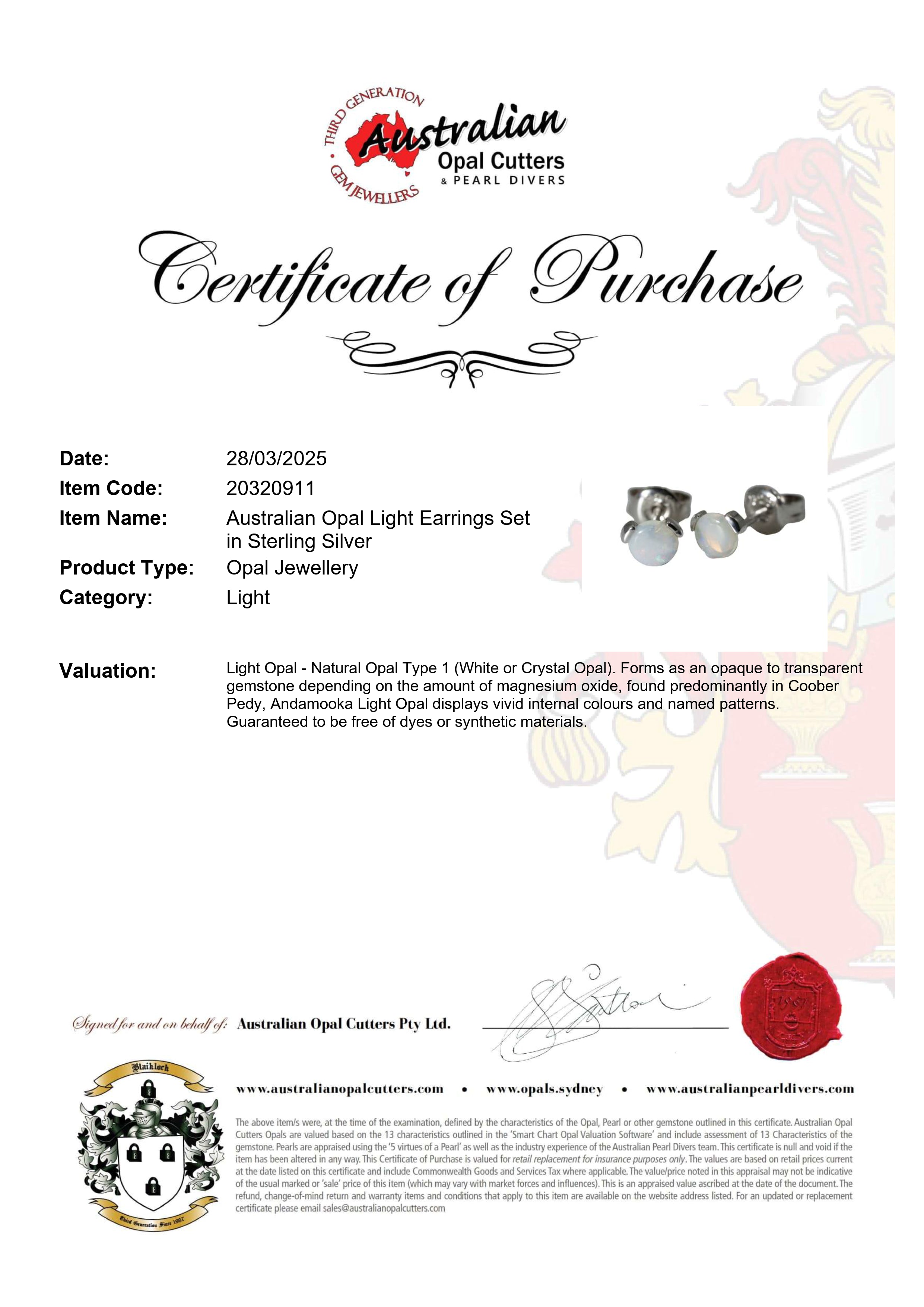 Light Opal Earrings in 925 Sterling Silver - Multicolour