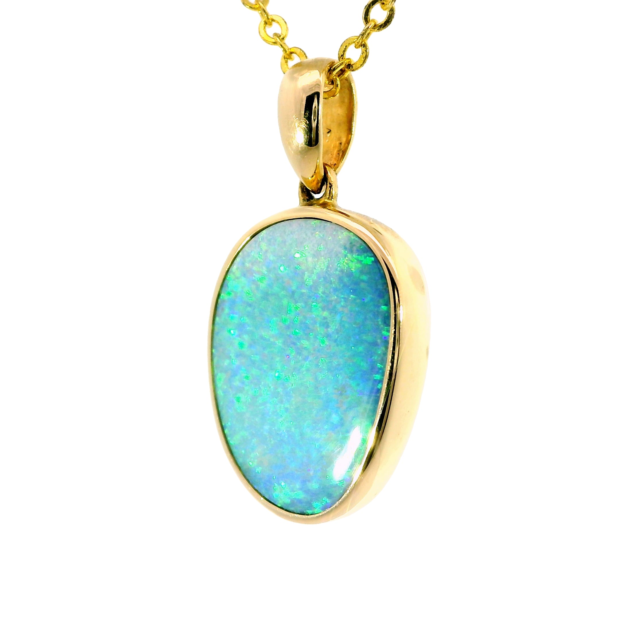 Doublet Opal Pendant in 14K Yellow Gold - Green-Blue