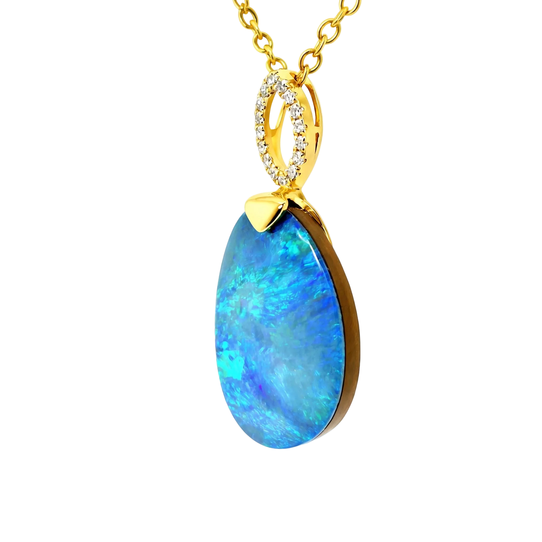 Doublet Opal Pendant in 10K Yellow Gold - Green-Blue - Australian Opal Cutters and Pearl Divers
