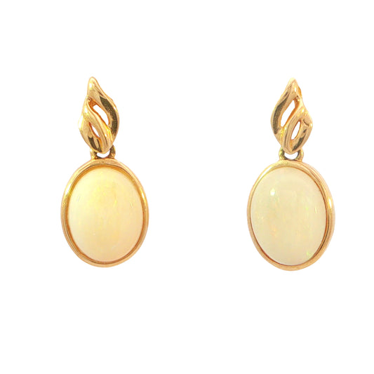 Australian Light Opal Earrings Set in 14K Yellow Gold - Multicolour