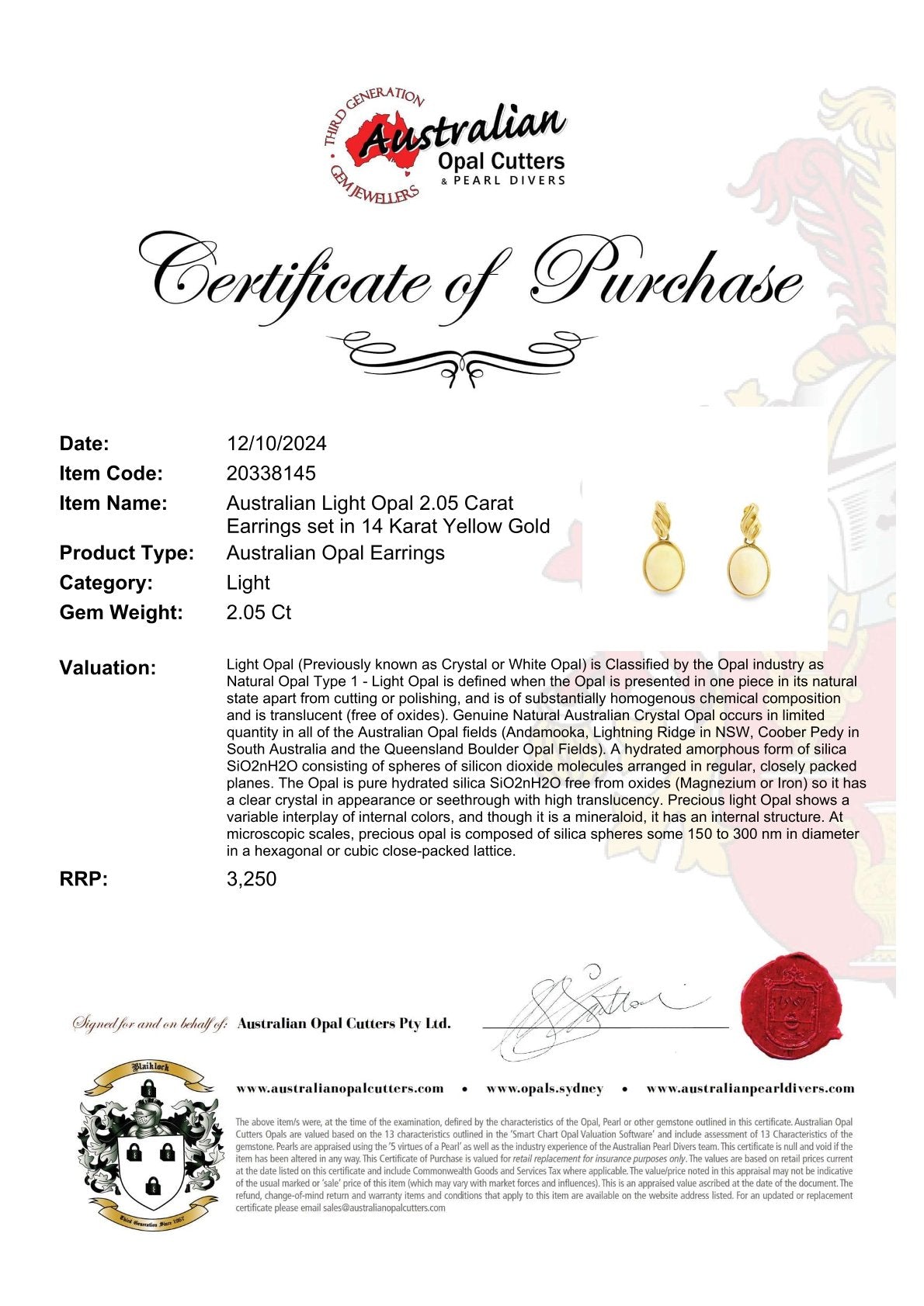 Australian Light Opal Earrings Set in 14K Yellow Gold - Multicolour - Australian Opal Cutters and Pearl Divers