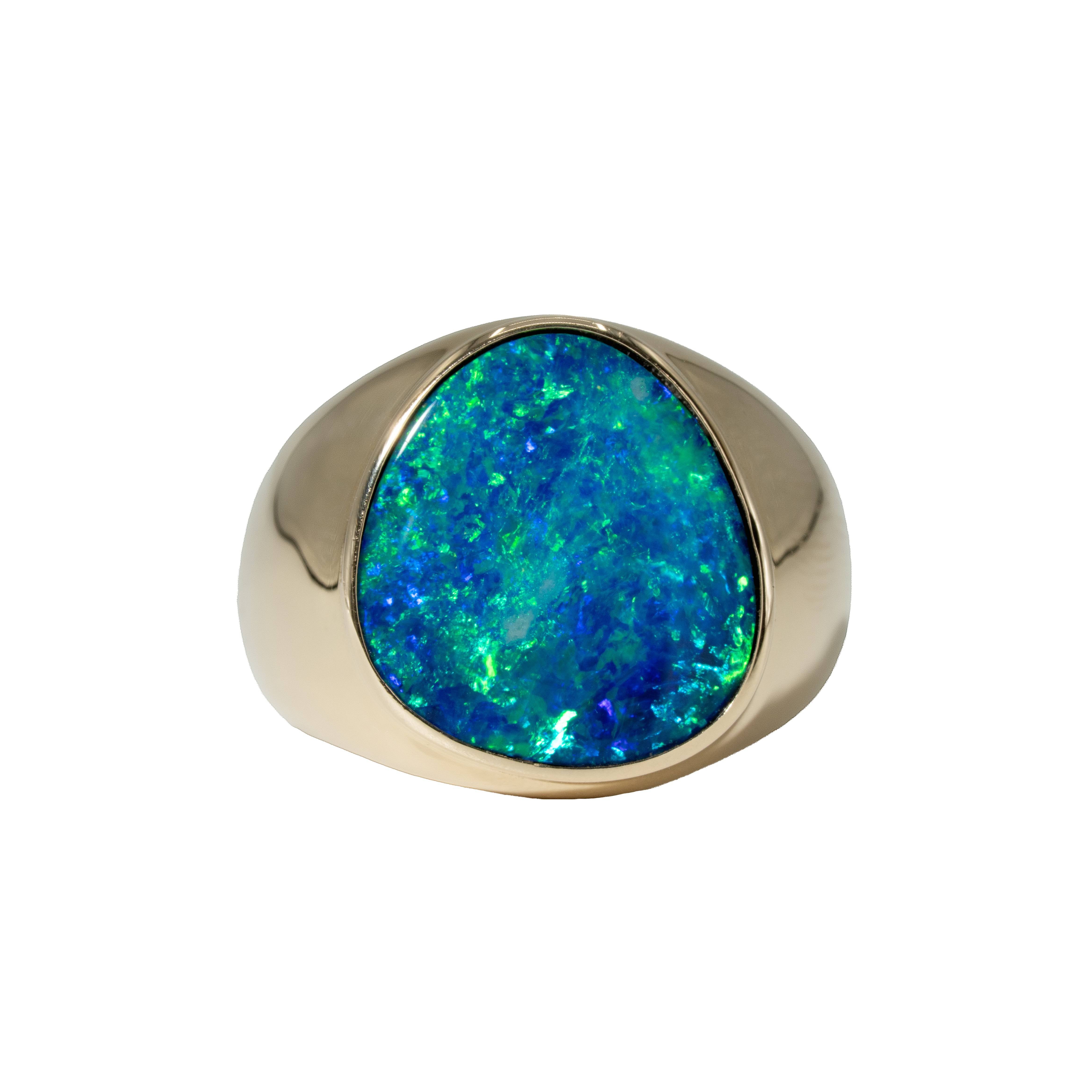 Doublet Opal Men's Ring in 14K Yellow Gold - Green-Blue