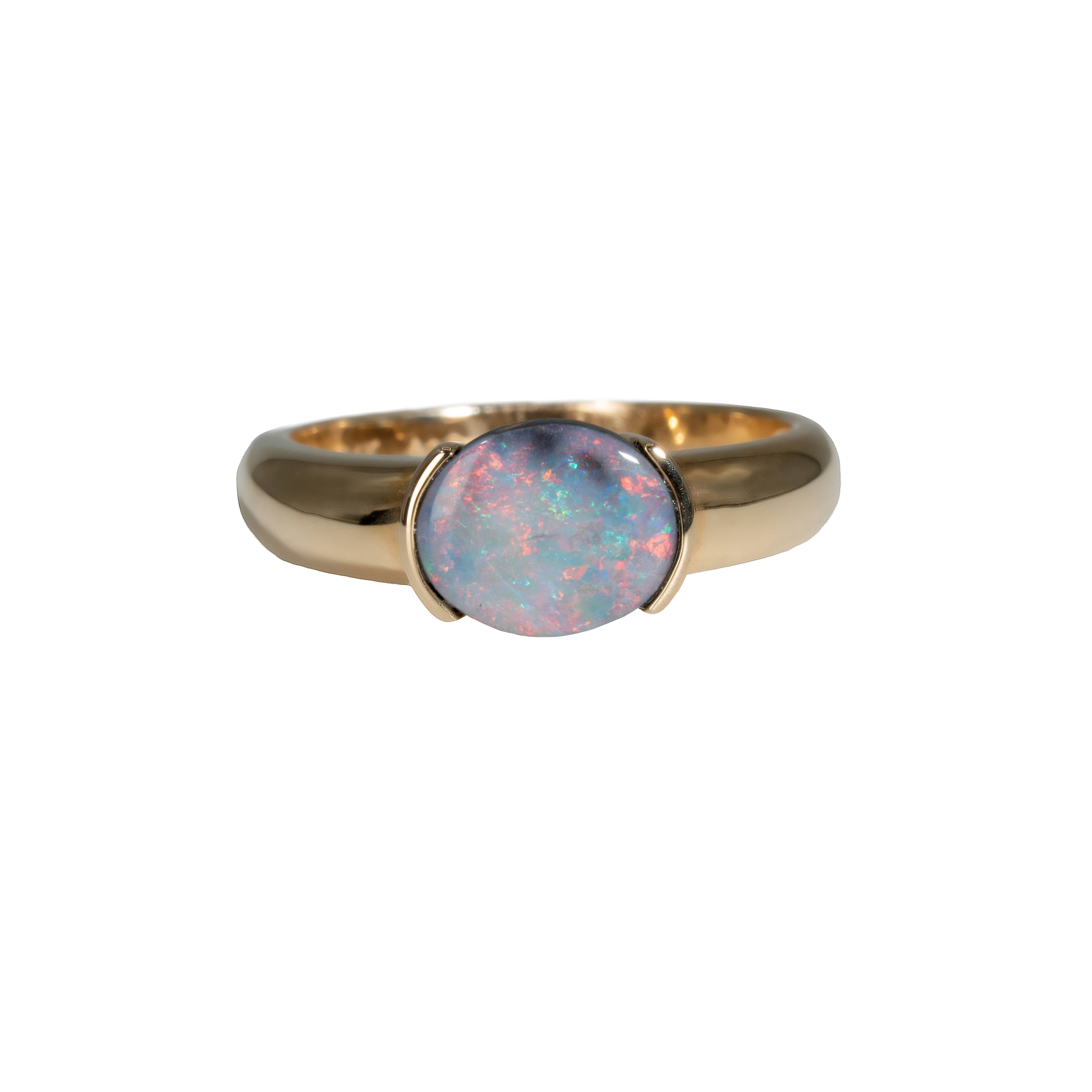 Black Opal Ring in 14K Yellow Gold - Multicolour