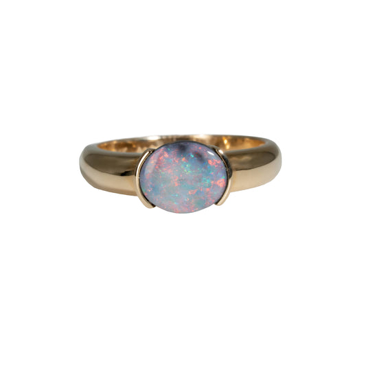 Black Opal Ring in 14K Yellow Gold - Multicolour
