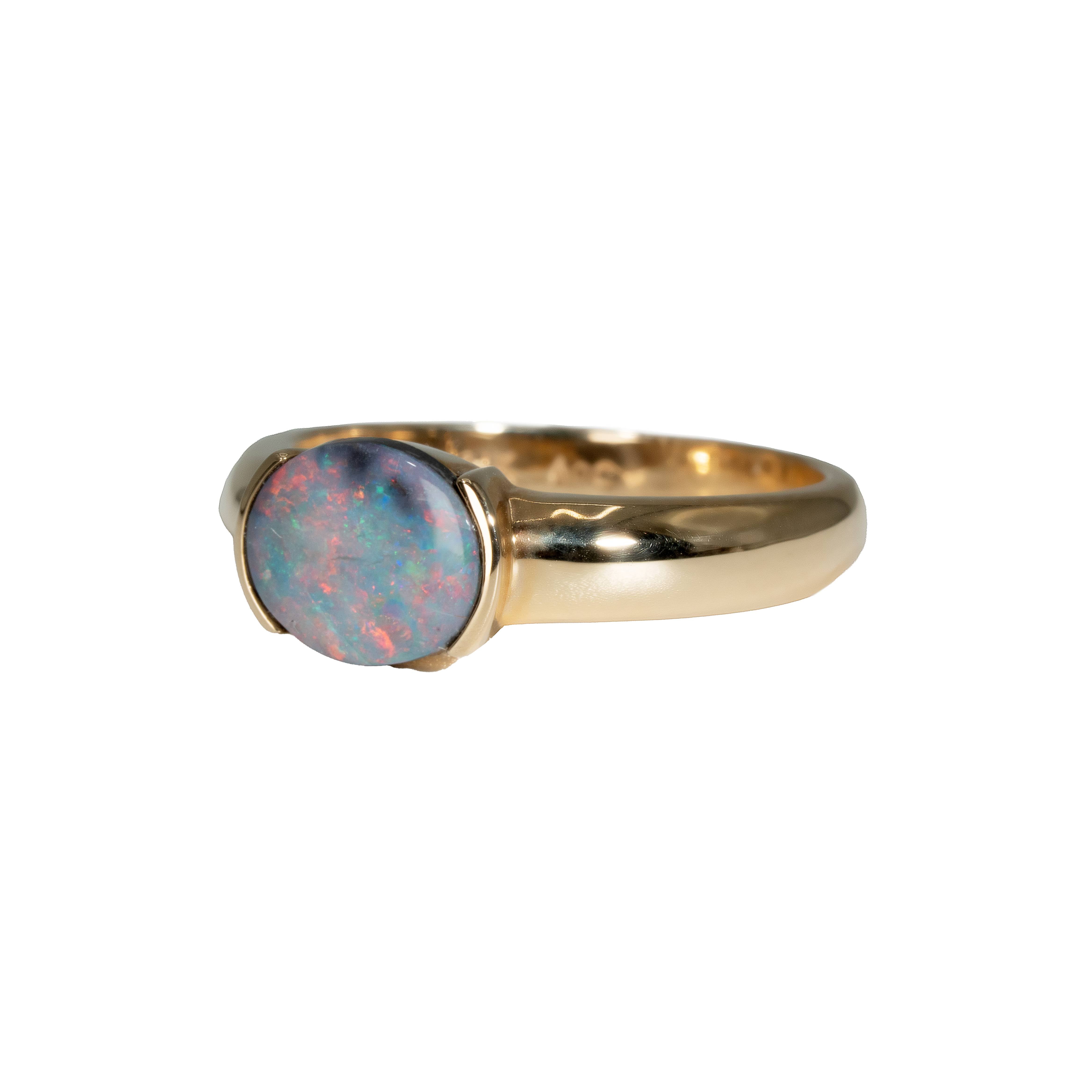 Black Opal Ring in 14K Yellow Gold - Multicolour