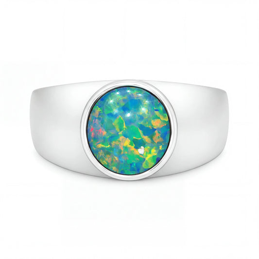 Doublet Opal Ring set in 14K White Gold - Multicolour - Australian Opal Cutters and Pearl Divers