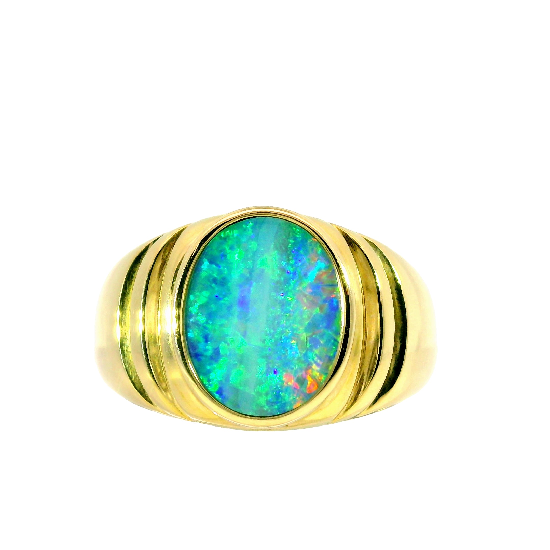 Doublet Opal Men's Ring in 14K Yellow Gold - Multicolour