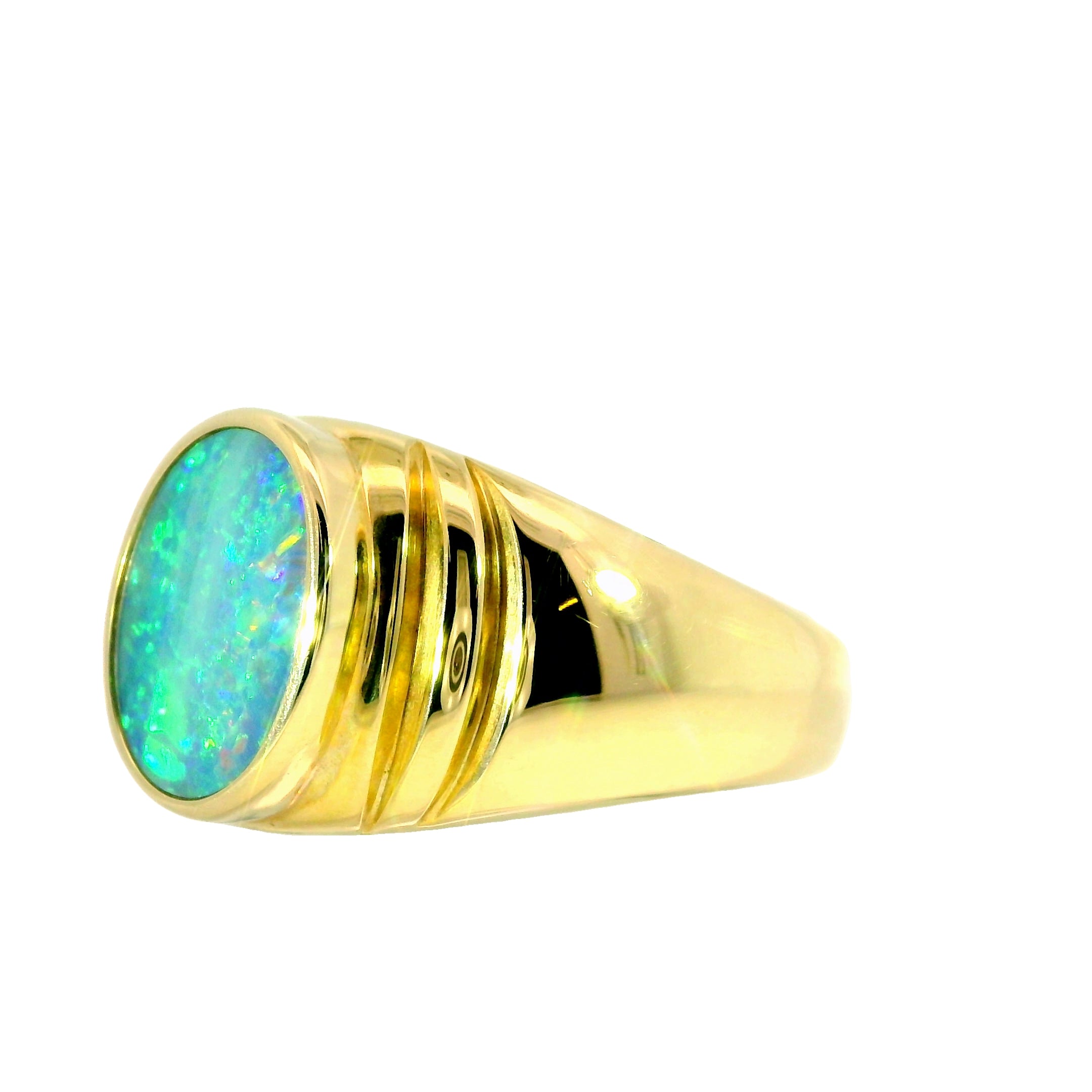 Doublet Opal Men's Ring in 14K Yellow Gold - Multicolour