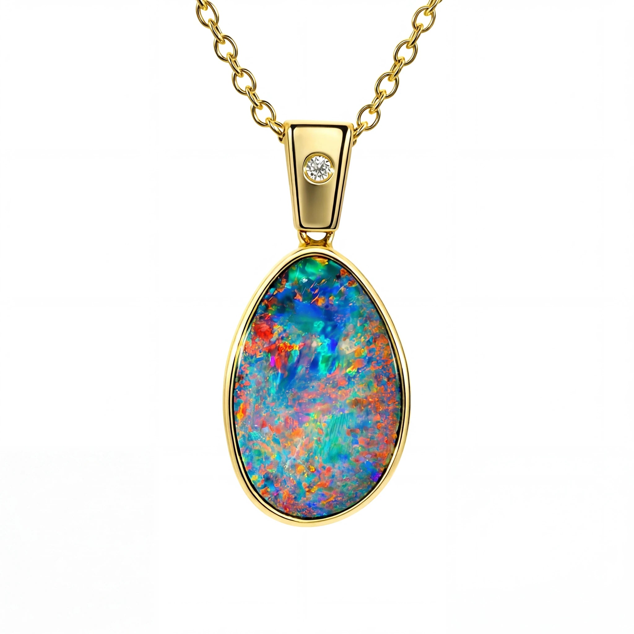 Doublet Opal Pendant in 14K Yellow Gold - Multicolour - Australian Opal Cutters and Pearl Divers