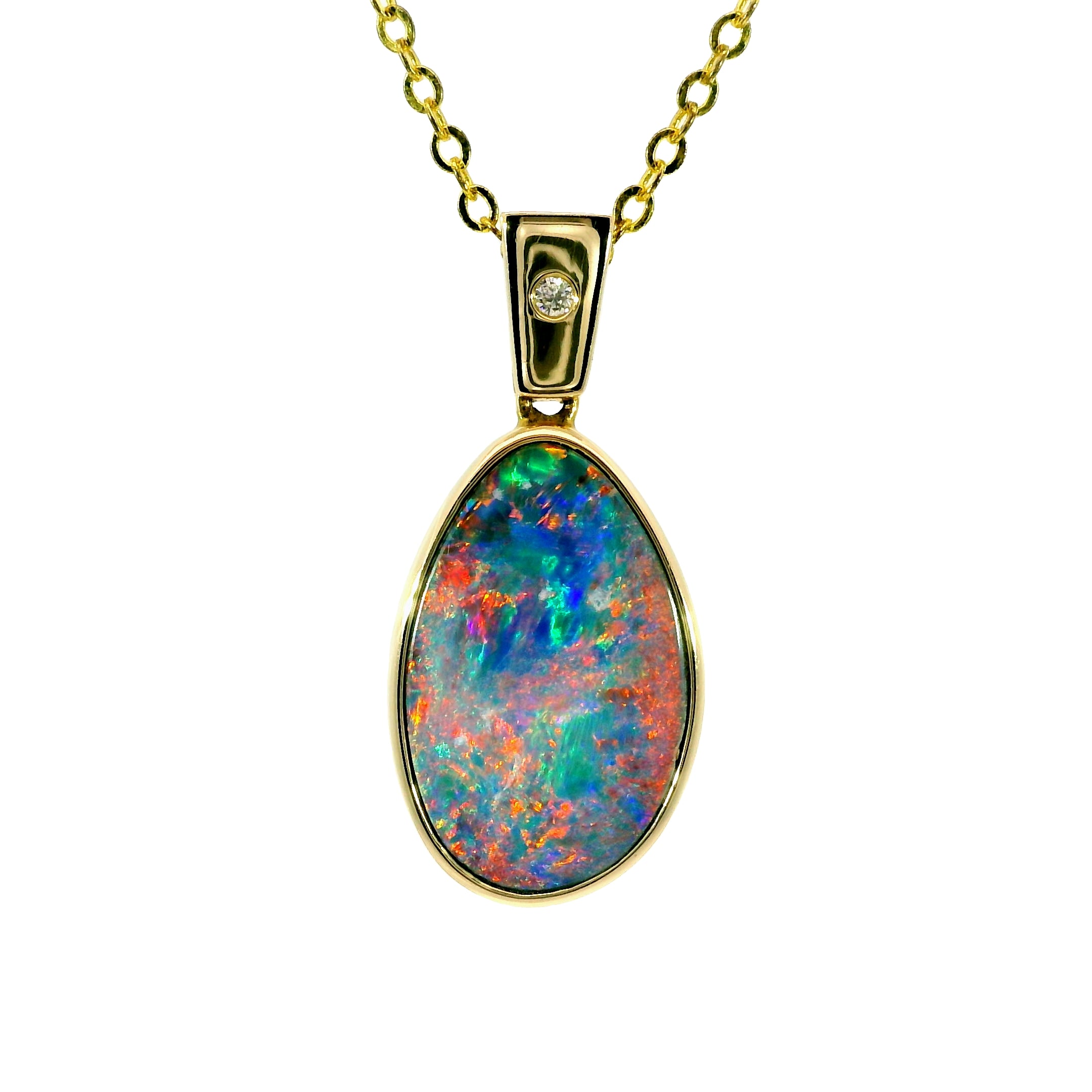 Doublet Opal Pendant in 14K Yellow Gold - Multicolour