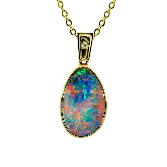 Doublet Opal Pendant in 14K Yellow Gold - Multicolour