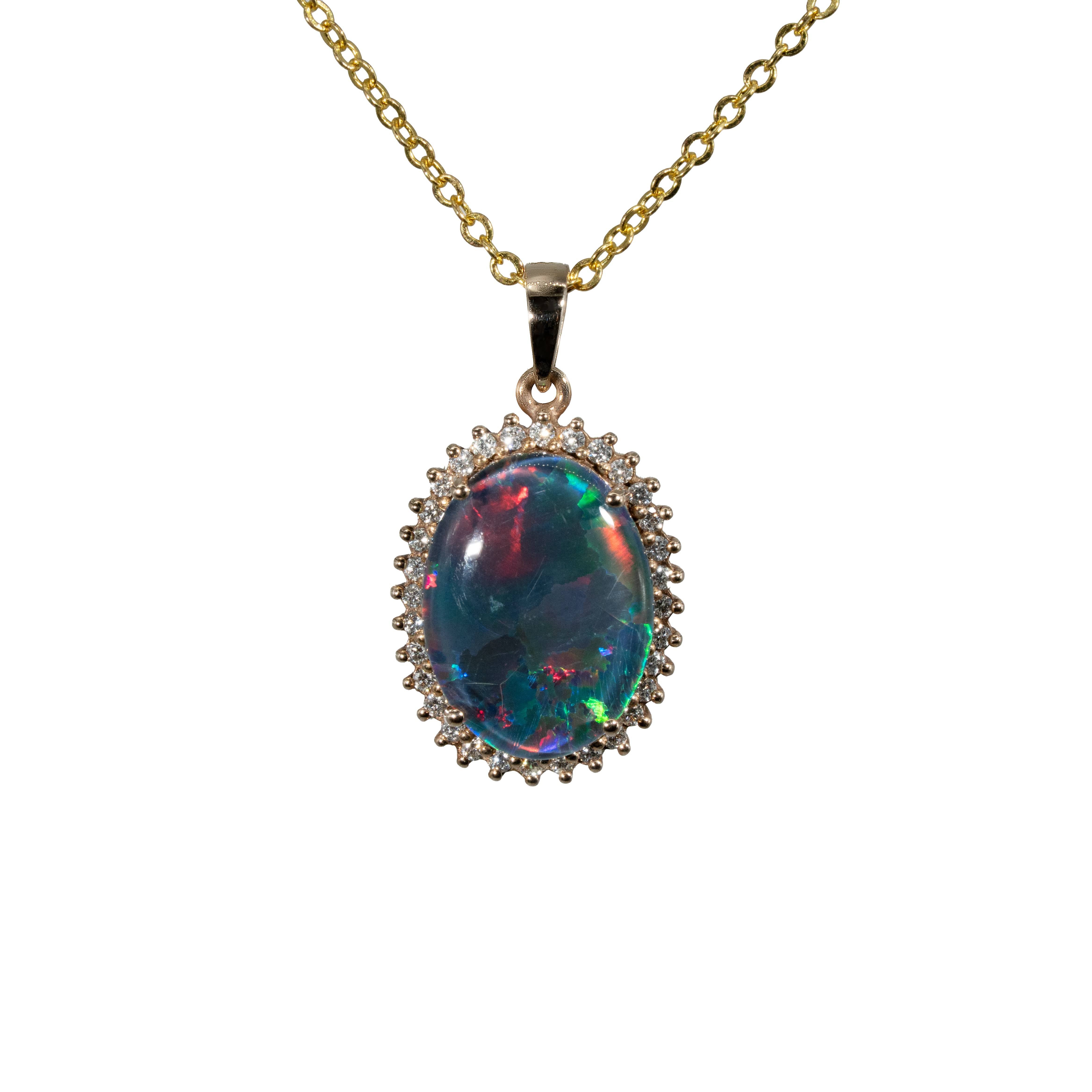 Triplet Opal Pendant in 14K Yellow Gold - Multicolour