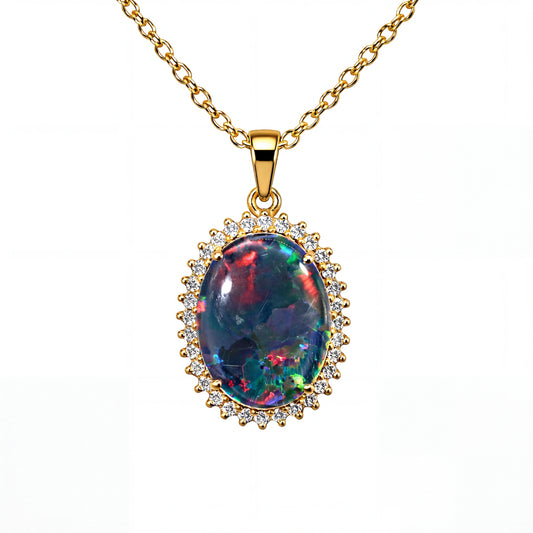Triplet Opal Pendant in 14K Yellow Gold - Multicolour