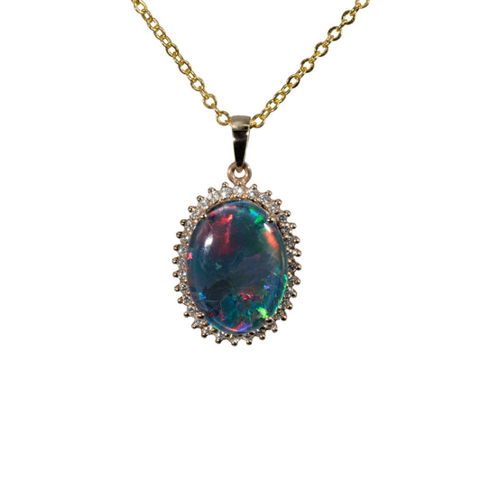 Triplet Opal Pendant in 14K Yellow Gold - Multicolour