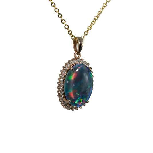 Triplet Opal Pendant in 14K Yellow Gold - Multicolour