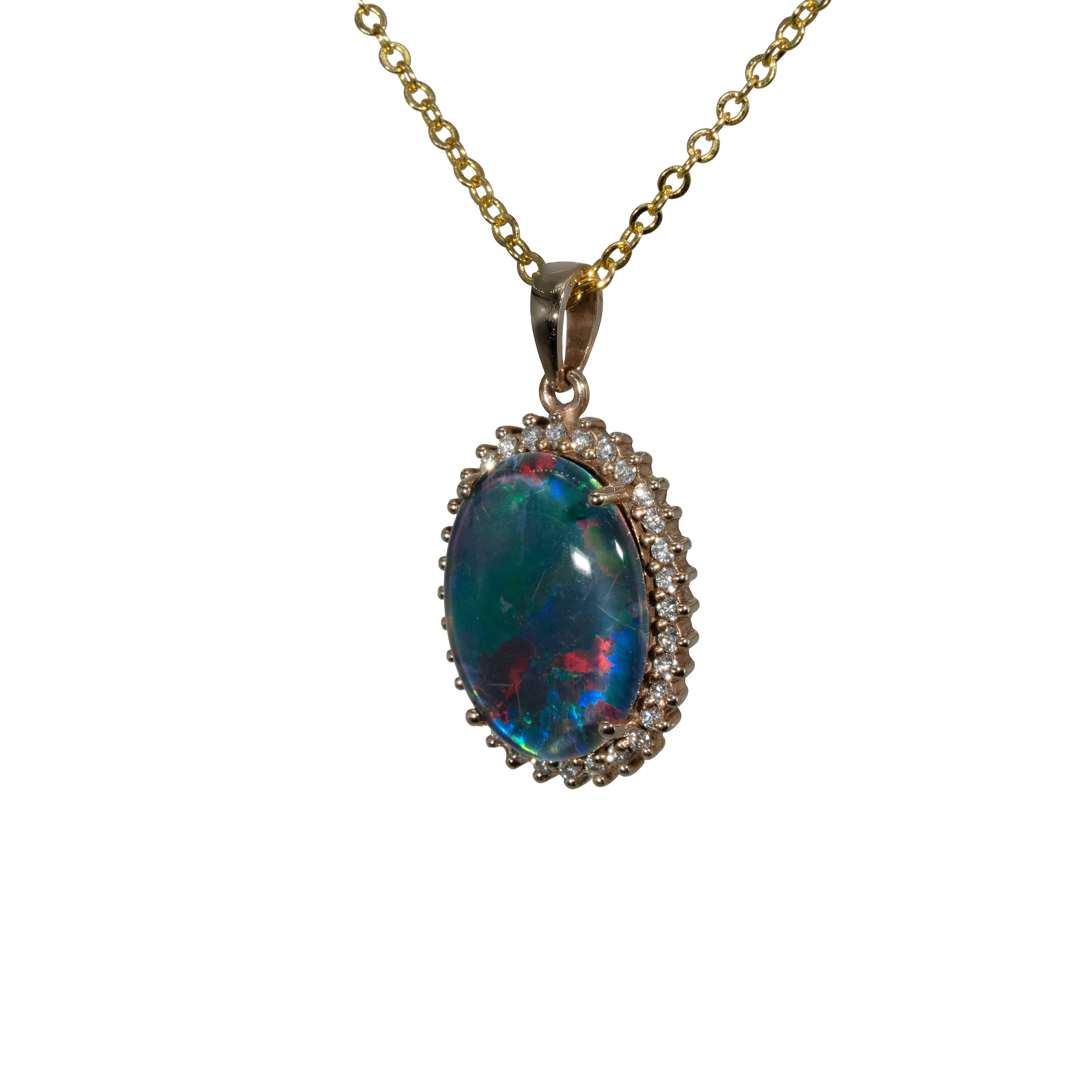 Triplet Opal Pendant in 14K Yellow Gold - Multicolour