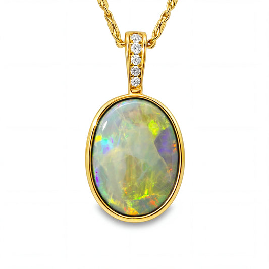 Dark Opal Pendant In 14k Yellow Gold - Multicolour