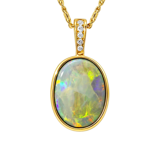 Dark Opal Pendant In 14k Yellow Gold - Multicolour - Australian Opal Cutters and Pearl Divers