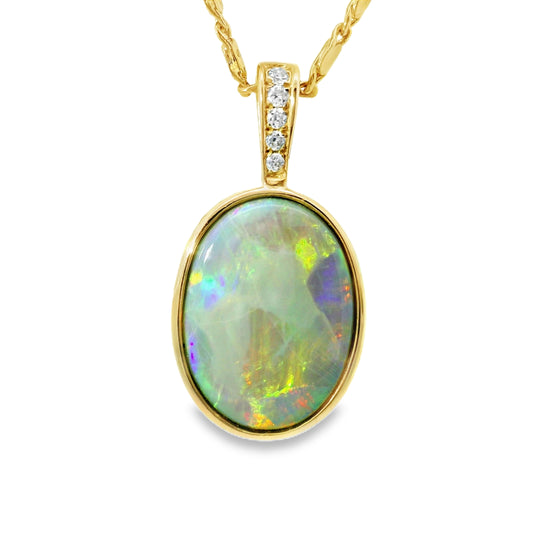 Black Opal Pendant in 14K Yellow Gold - Multicolour