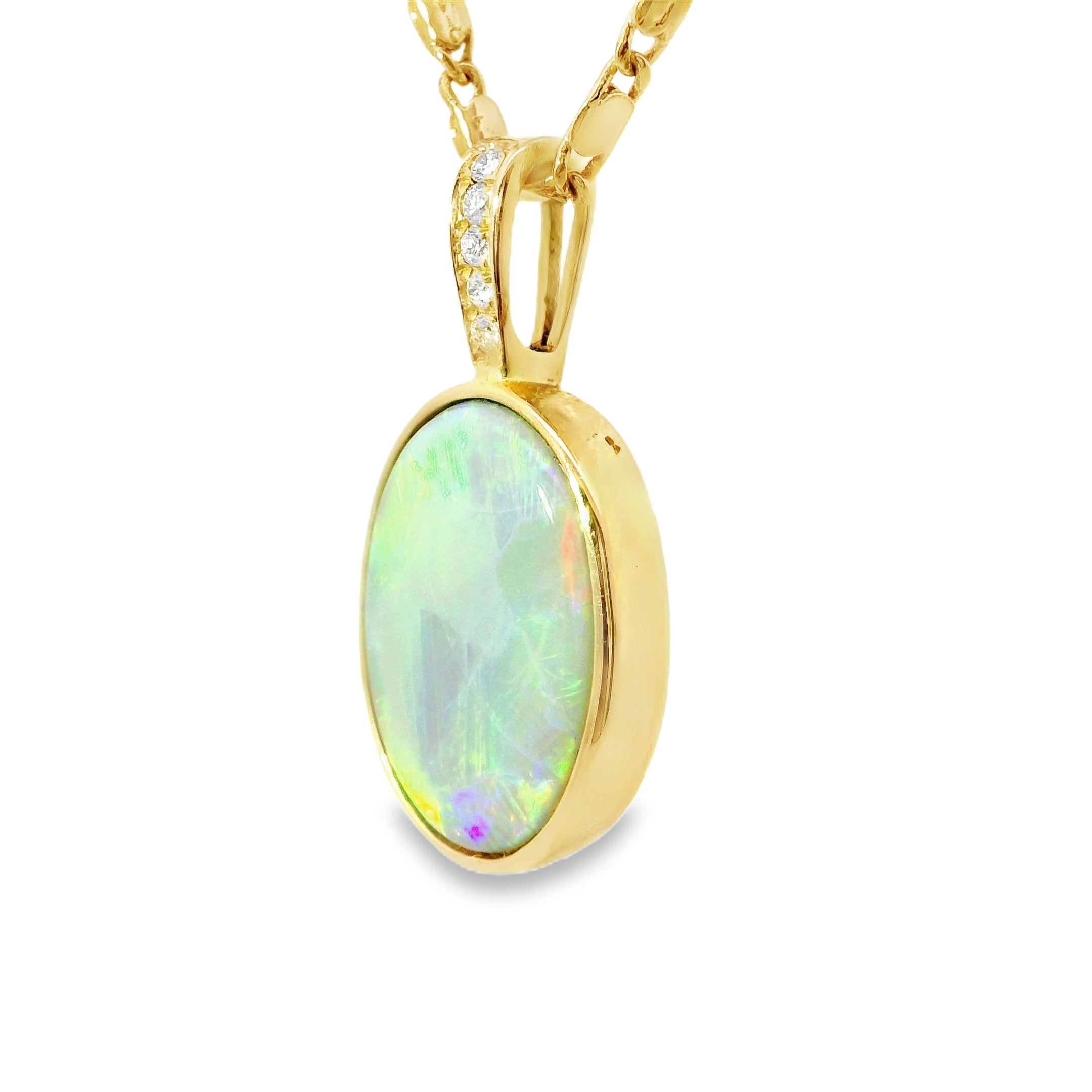 Black Opal Pendant in 14K Yellow Gold - Multicolour