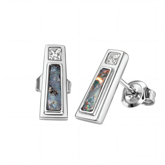 Boulder Opal Earrings in 14K White Gold - Multicolour
