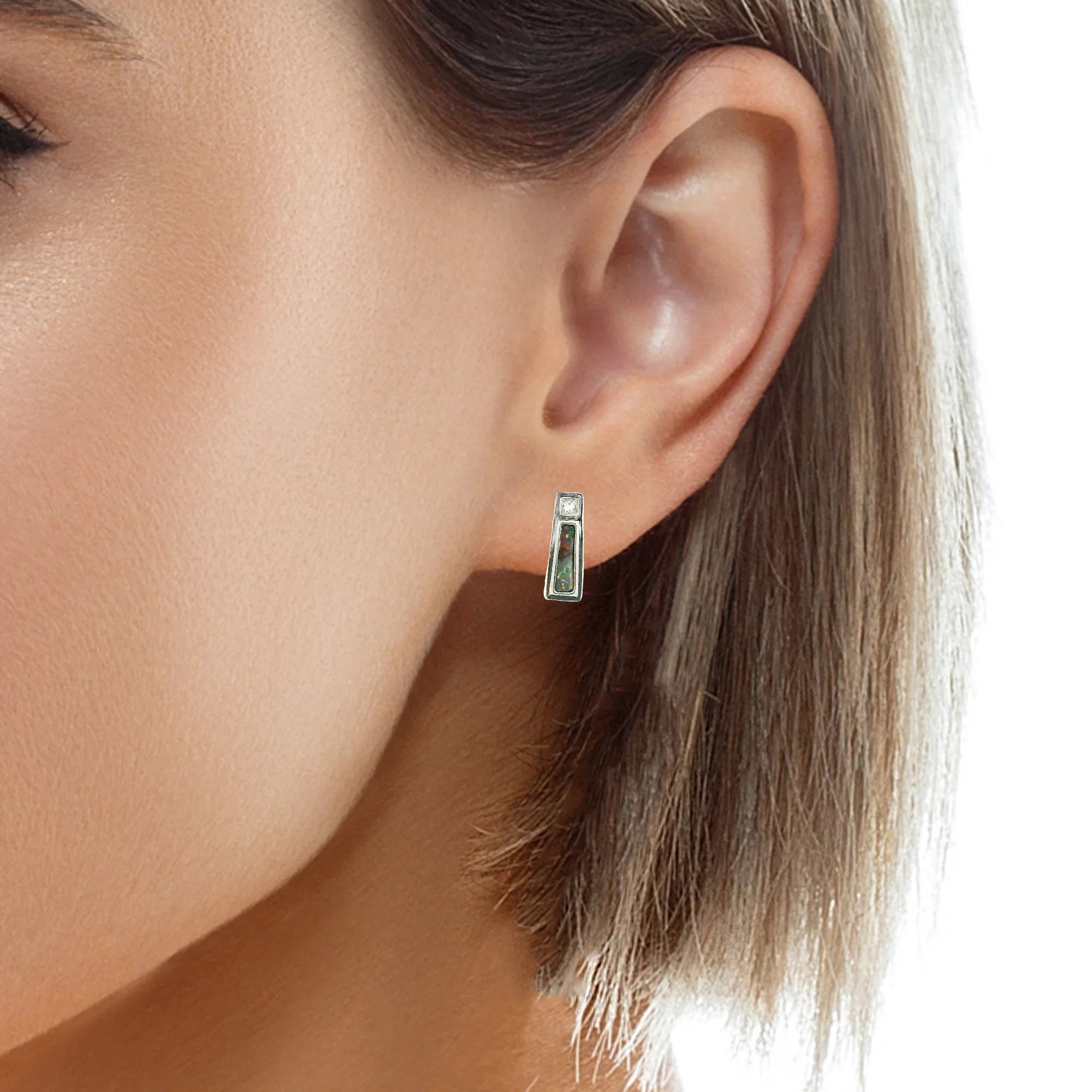 Boulder Opal Earrings in 14K White Gold - Multicolour