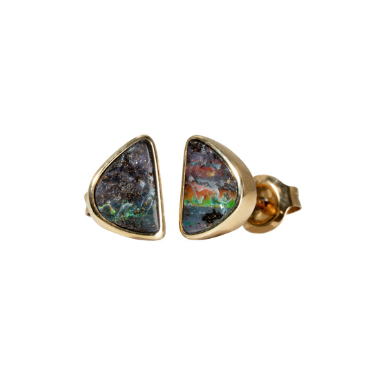 Boulder Opal Earrings in 14K Yellow Gold - Multicolour