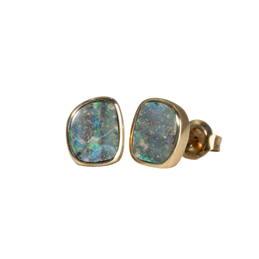 Boulder Opal Earrings in 14K Yellow Gold - Multicolour